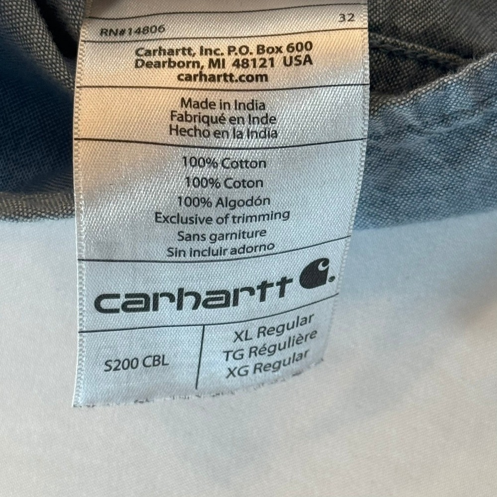 Carhartt Mens XL Relaxed Fit Short Sleeve Button Down Shirt Blue Cotton S200 CBL - Picture 5 of 8